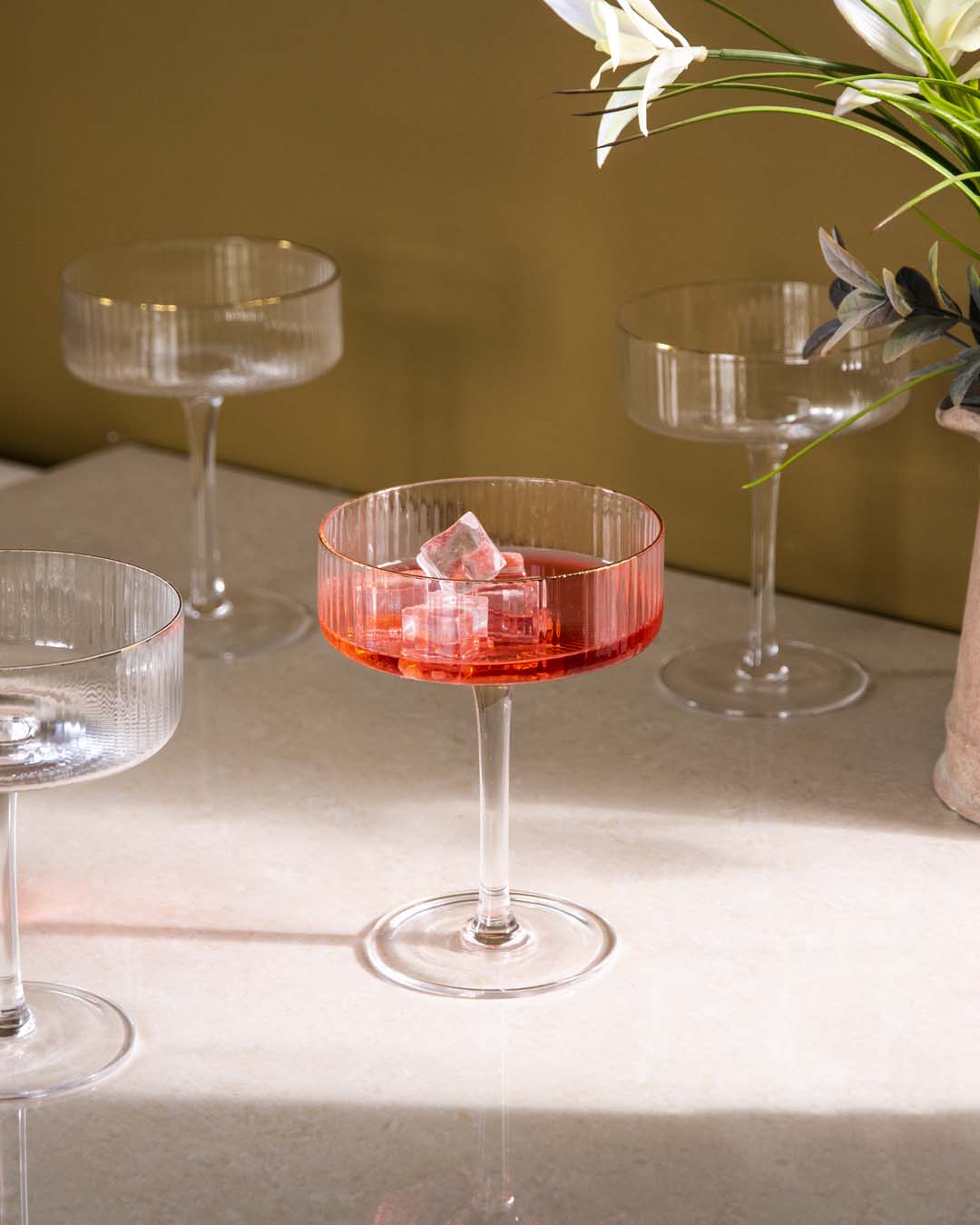 Ribbed Coupe Cocktail Glasses - Set of 6 | Ka-mostore