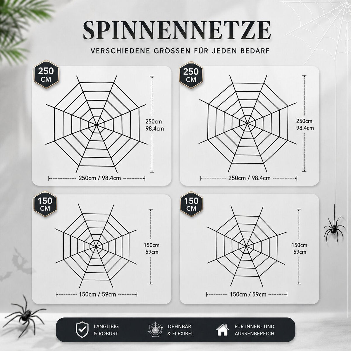 Gigantisk edderkoppnettdekorasjon til Halloween — geometrisk nett til dører, vegger og vinduer