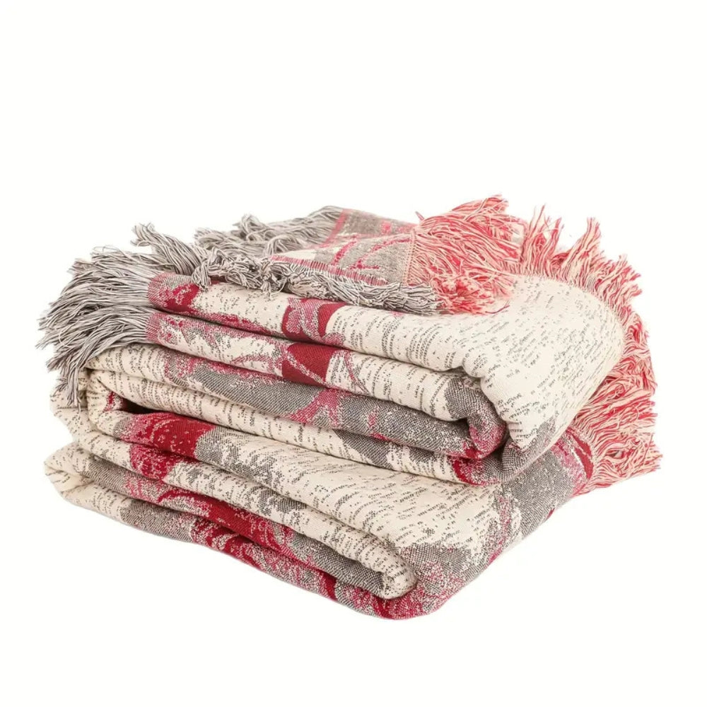 Rosewood Floral Jacquard Cotton Throw Blanket | Ka-mostore