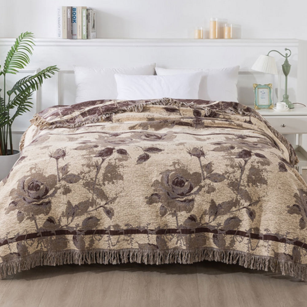 Rosewood Floral Jacquard Cotton Throw Blanket | Ka-mostore