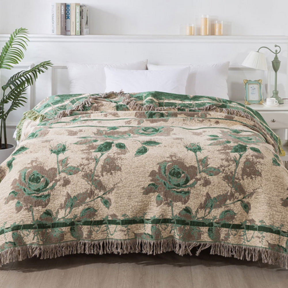 Rosewood Floral Jacquard Cotton Throw Blanket | Ka-mostore