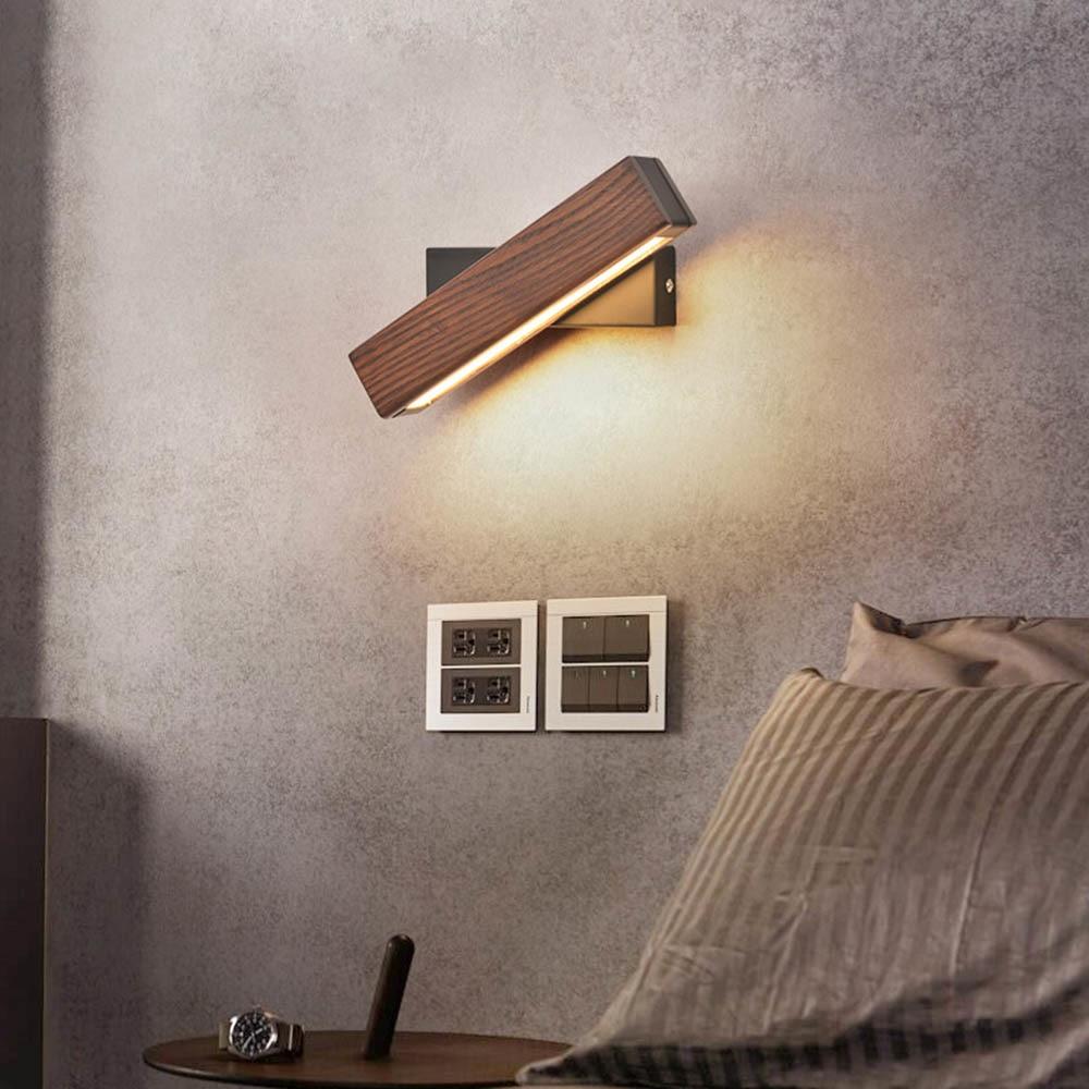 Dřevěná otočná LED nástěnná lampa do ložnice a obývacího pokoje, moderní design