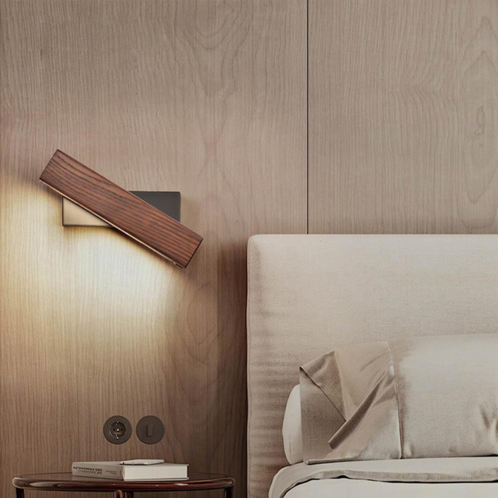 Dřevěná otočná LED nástěnná lampa do ložnice a obývacího pokoje, moderní design