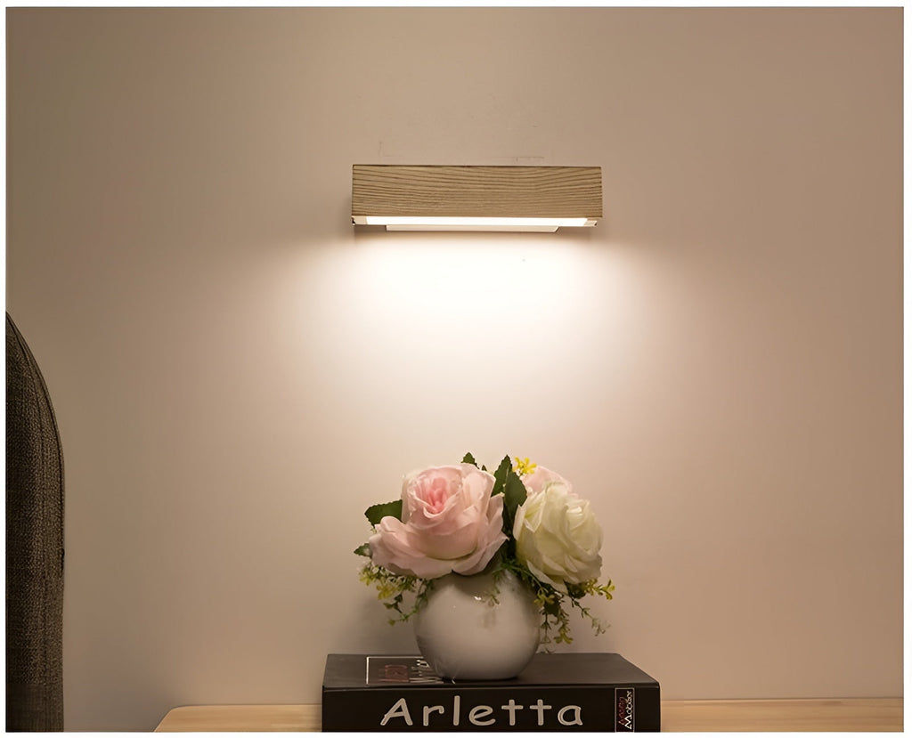 Dřevěná otočná LED nástěnná lampa do ložnice a obývacího pokoje, moderní design