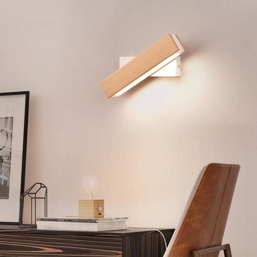 Dřevěná otočná LED nástěnná lampa do ložnice a obývacího pokoje, moderní design