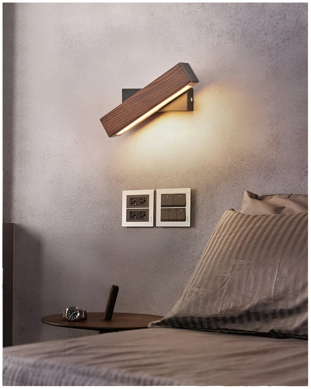 Dřevěná otočná LED nástěnná lampa do ložnice a obývacího pokoje, moderní design
