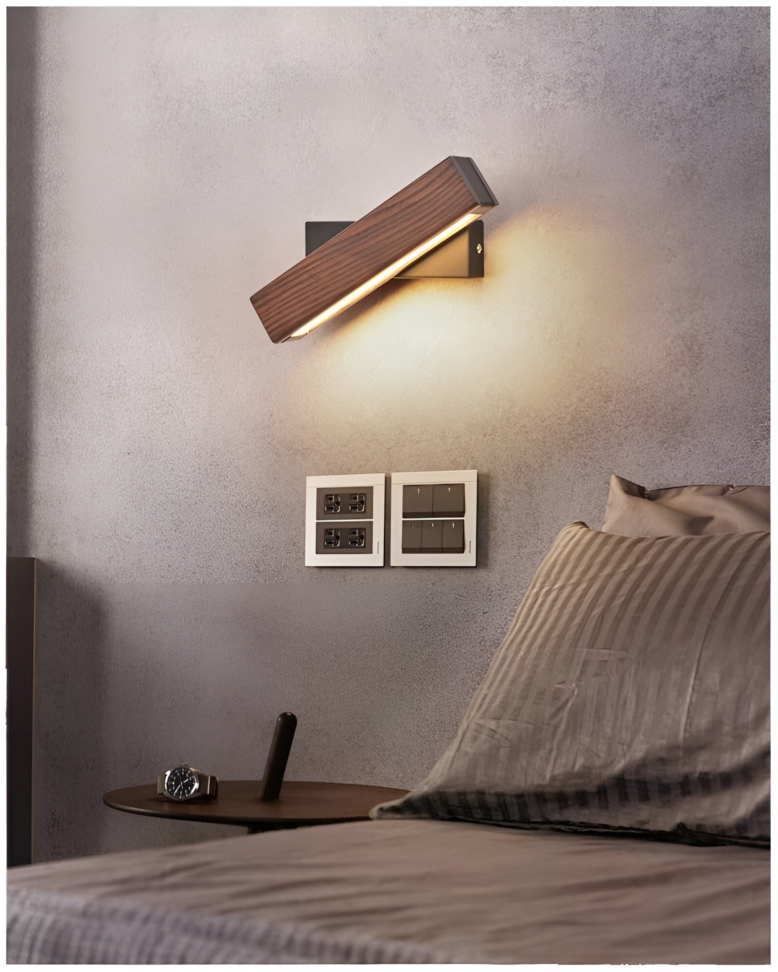 Dřevěná otočná LED nástěnná lampa do ložnice a obývacího pokoje, moderní design