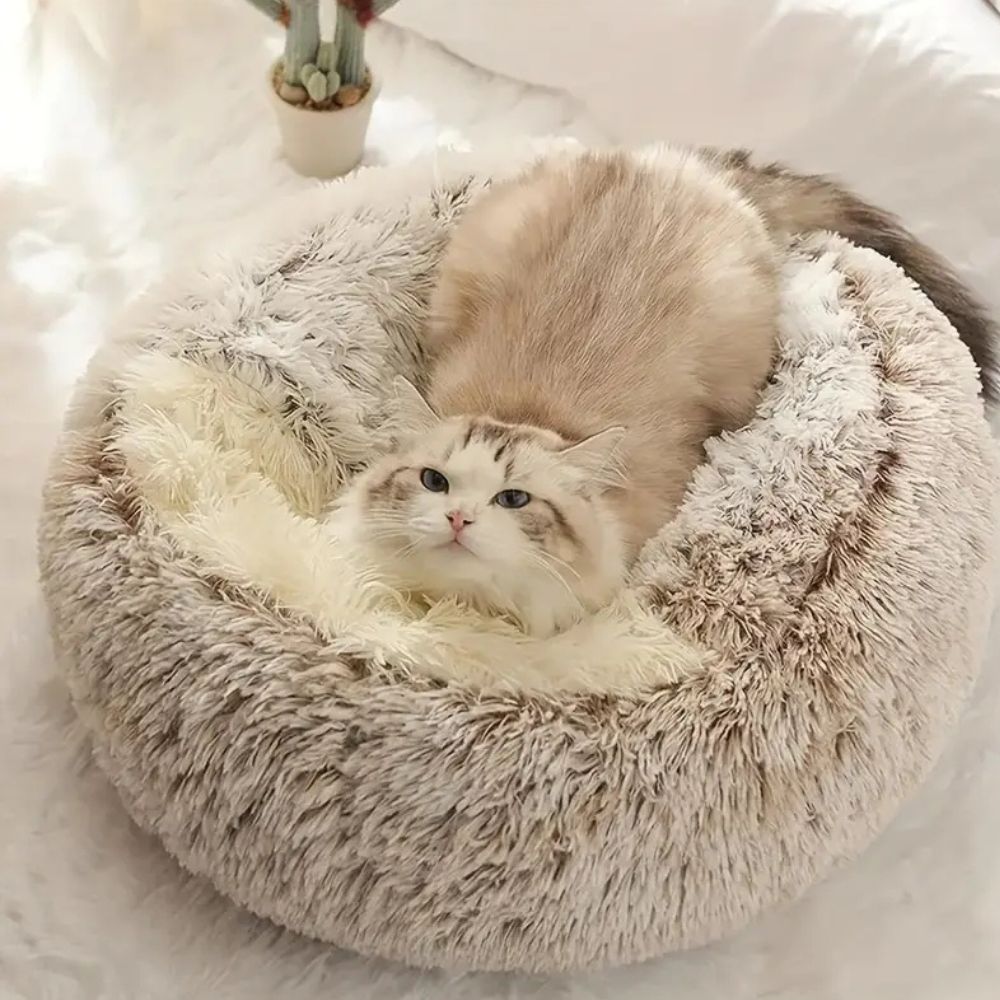 Plush Hooded Round Faux Fur Pet Cozy Bed | Ka-mostore