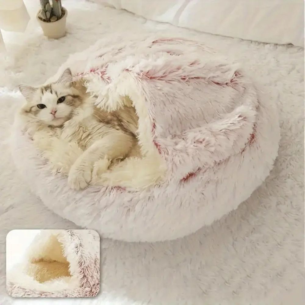 Plush Hooded Round Faux Fur Pet Cozy Bed | Ka-mostore