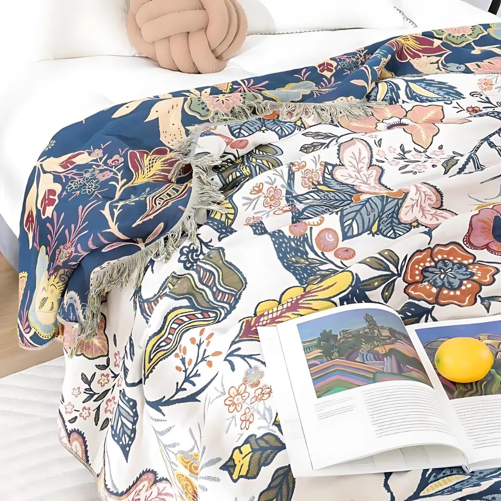 Rustic Artistic Flora Blanket | 100% Floral Cotton Blanket | Ka-mostore