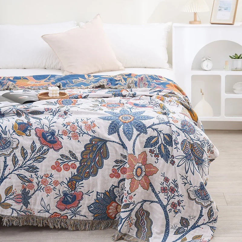 Rustic Artistic Flora Blanket | 100% Floral Cotton Blanket | Ka-mostore