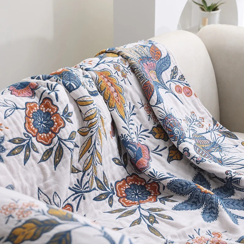 Rustic Artistic Flora Blanket | 100% Floral Cotton Blanket | Ka-mostore