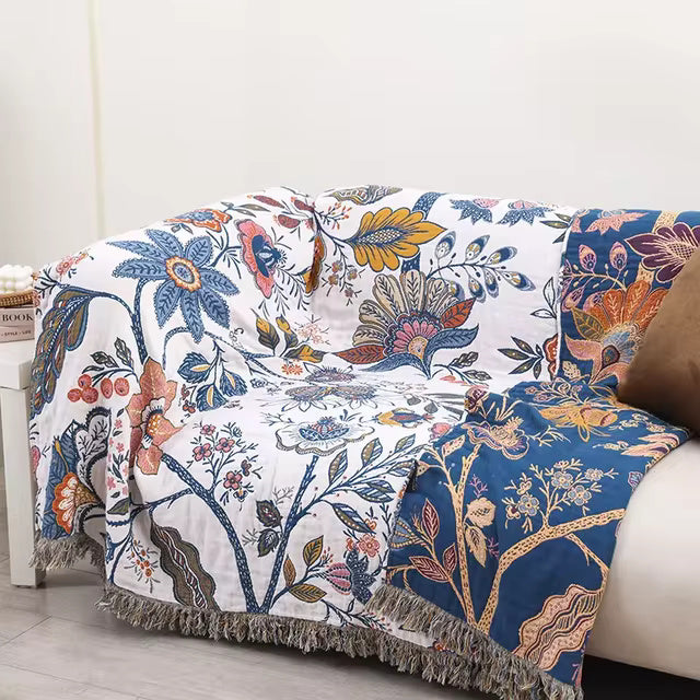 Rustic Artistic Flora Blanket | 100% Floral Cotton Blanket | Ka-mostore