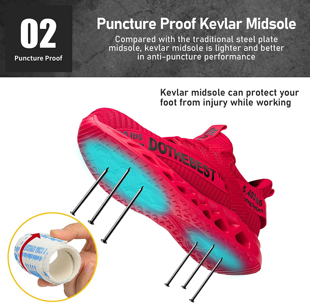 Breathable Flyknit Work Shoes With Steel Toe And Kevlar Sole