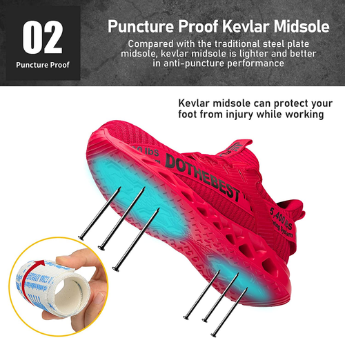 Breathable Flyknit Work Shoes With Steel Toe And Kevlar Sole