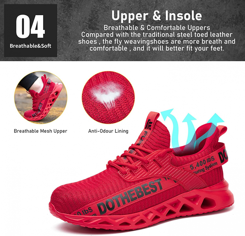 Breathable Flyknit Work Shoes With Steel Toe And Kevlar Sole
