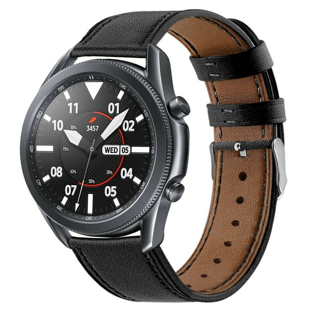 Samsung Galaxy Watch 3 45 mm-armband, modernt svart läder