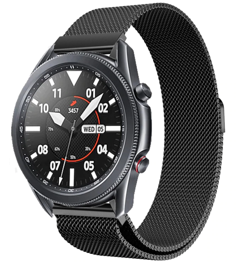 سوار ميلاني أسود من الفولاذ المقاوم للصدأ لساعة Samsung Galaxy Watch 3 مقاس 45 مم