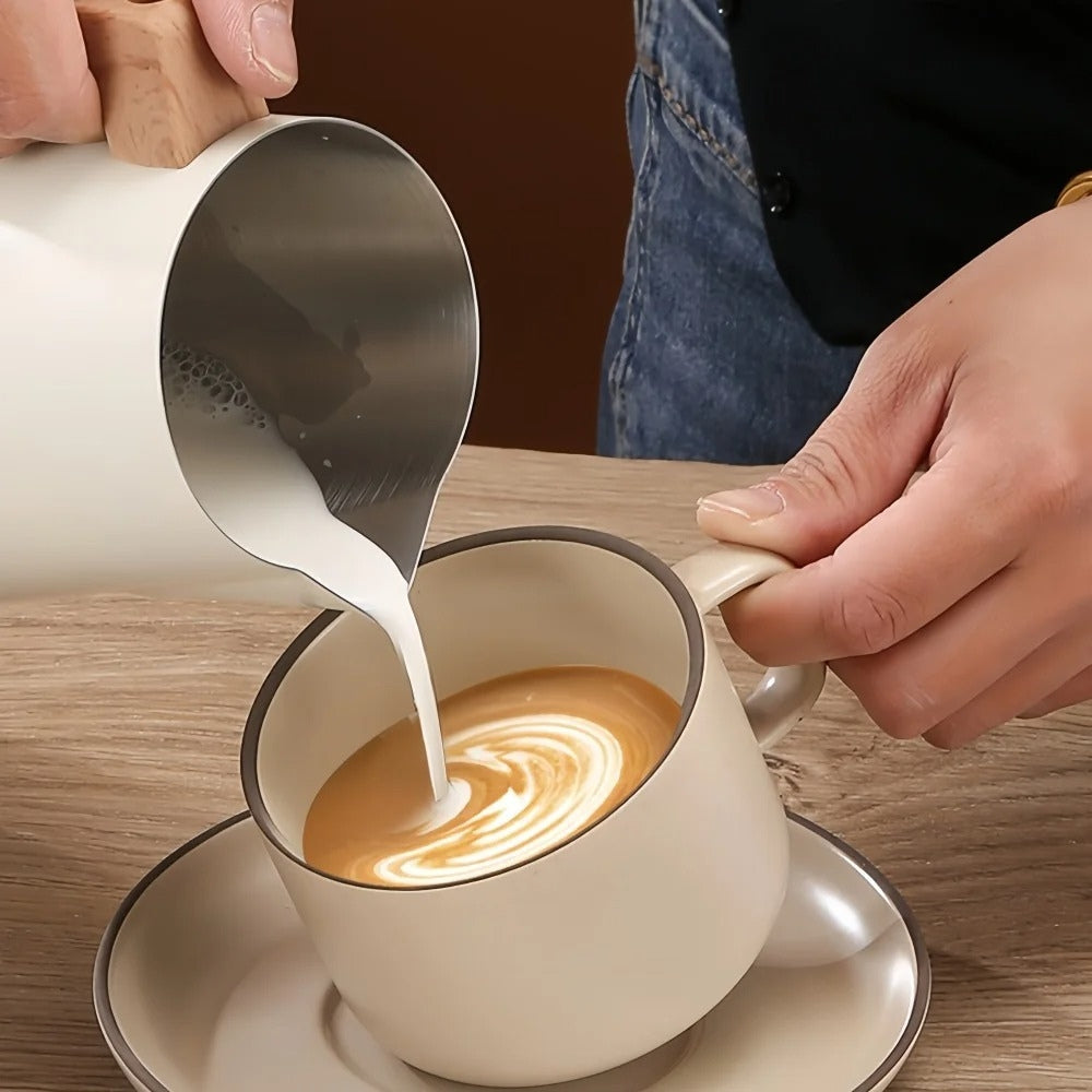Scandinavian Wood Handle Stainless Milk Pitcher | Ka-mostore