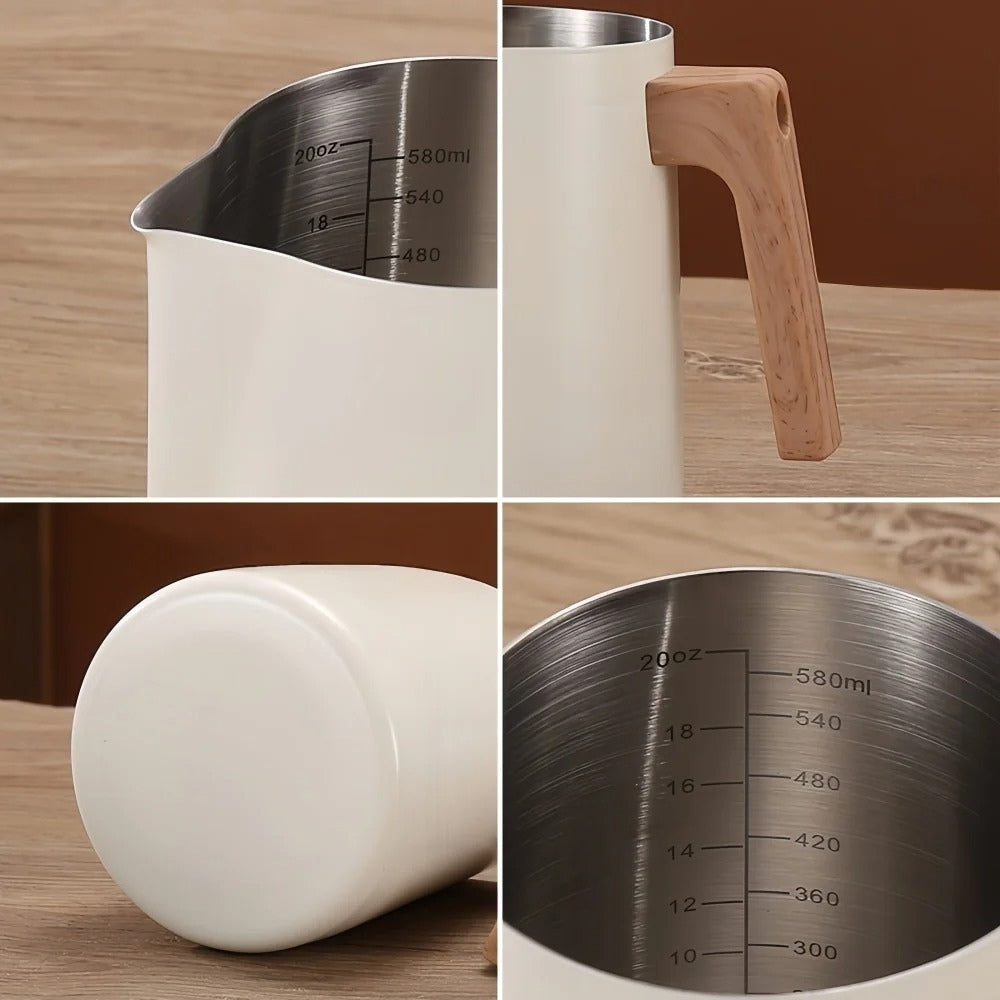 Scandinavian Wood Handle Stainless Milk Pitcher | Ka-mostore