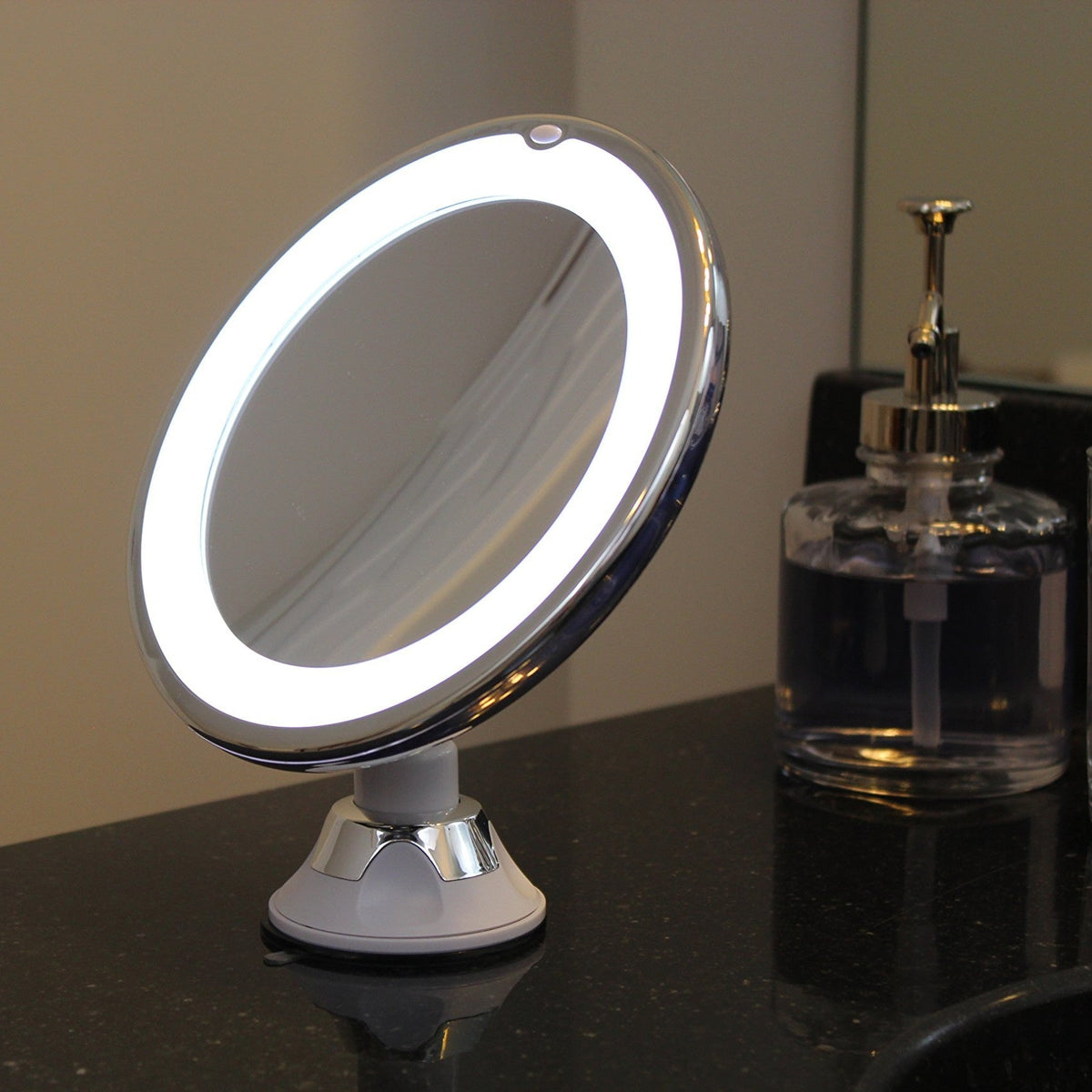 Kosmetix LED Makeup Mirror — 10× Magnification, Round Compact Design