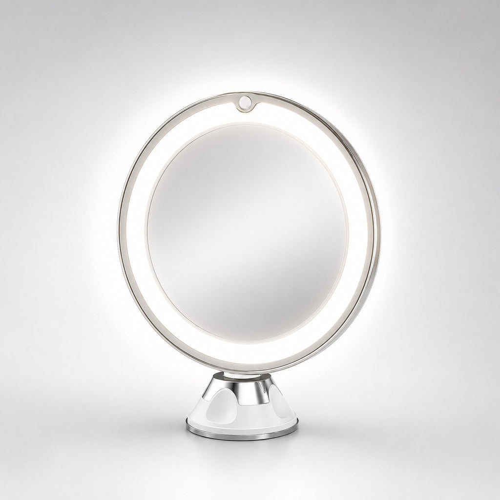 Kosmetix LED Makeup Mirror — 10× Magnification, Round Compact Design