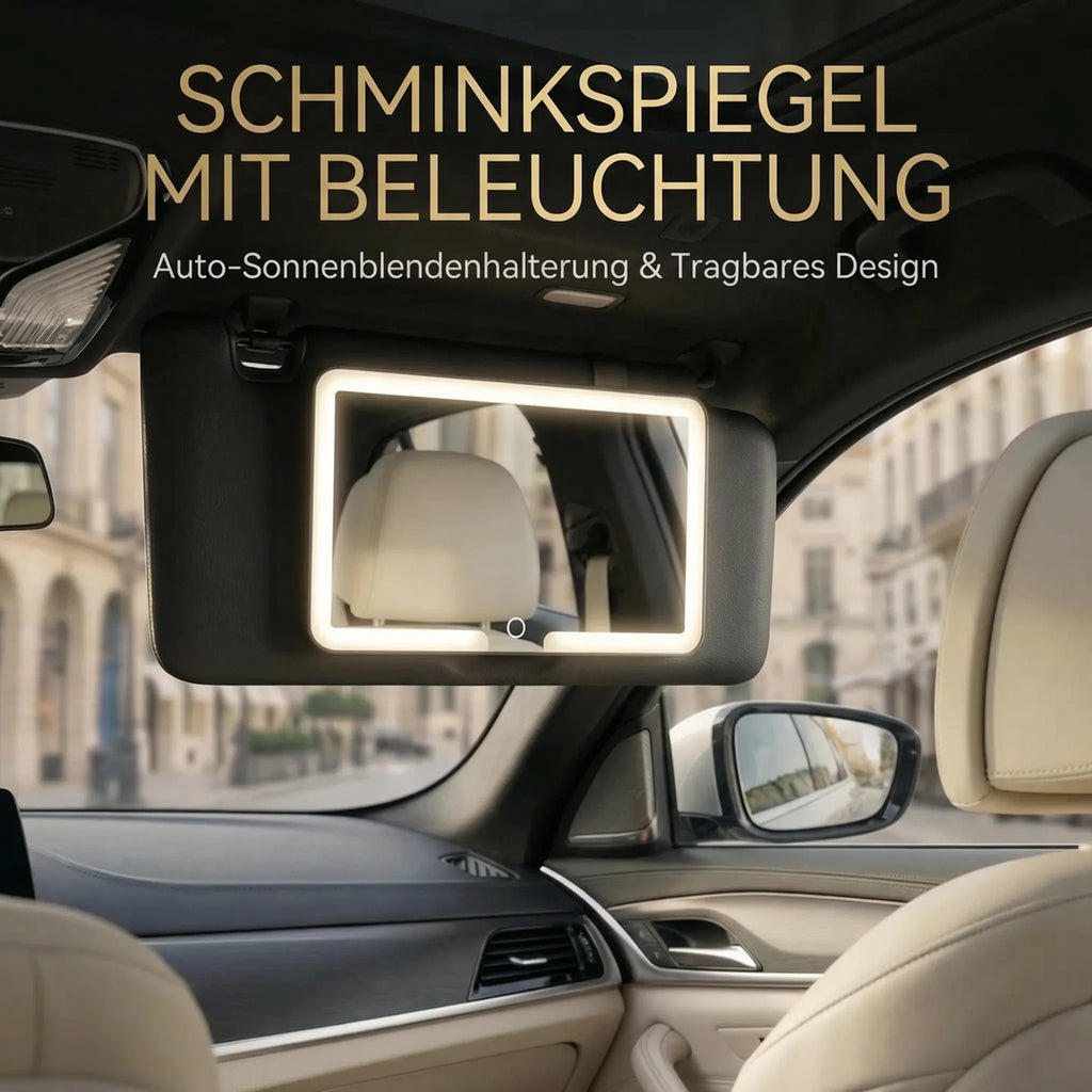 GlowVisor Autospiegel zum Schminken mit Licht — 3 Lichtfarben, klares Glas