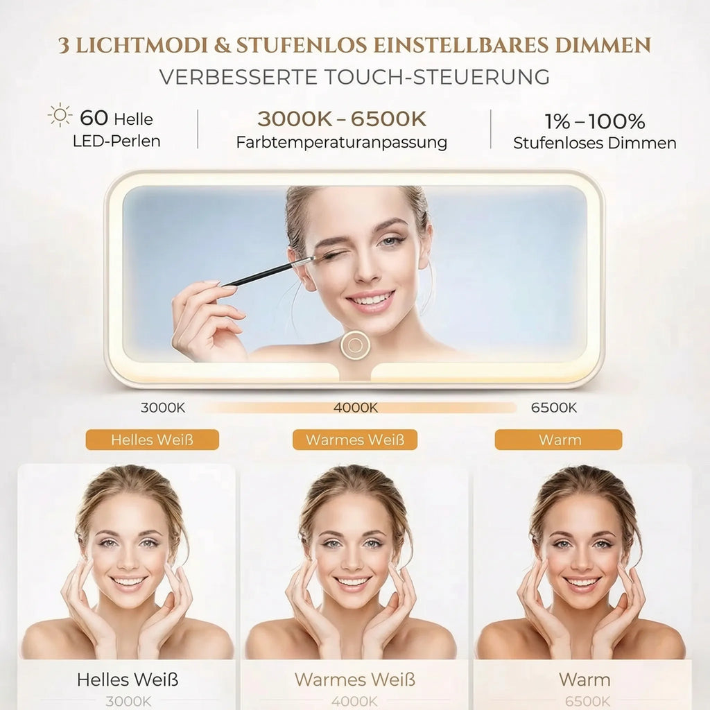 GlowVisor Autospiegel zum Schminken mit Licht — 3 Lichtfarben, klares Glas