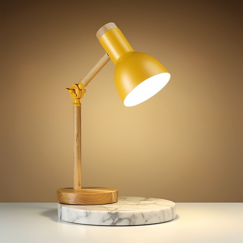 מנורת שולחן מעץ של HolzLicht — ראש מתכוונן, עיצוב צבעוני ובסיס יציב