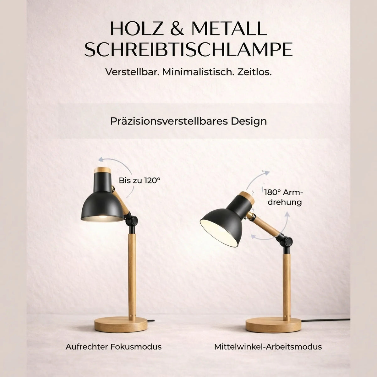 מנורת שולחן מעץ של HolzLicht — ראש מתכוונן, עיצוב צבעוני ובסיס יציב
