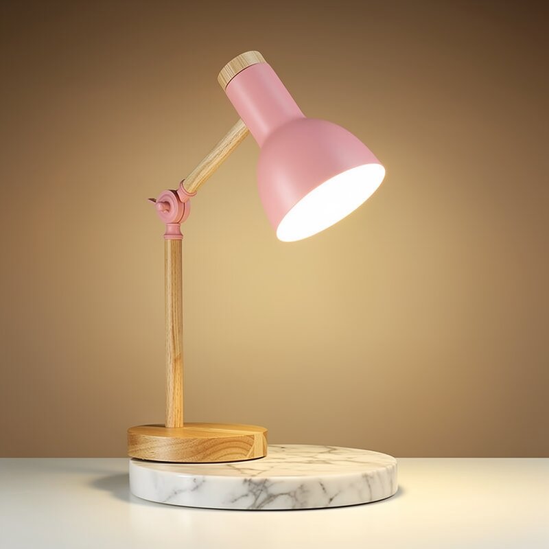 מנורת שולחן מעץ של HolzLicht — ראש מתכוונן, עיצוב צבעוני ובסיס יציב