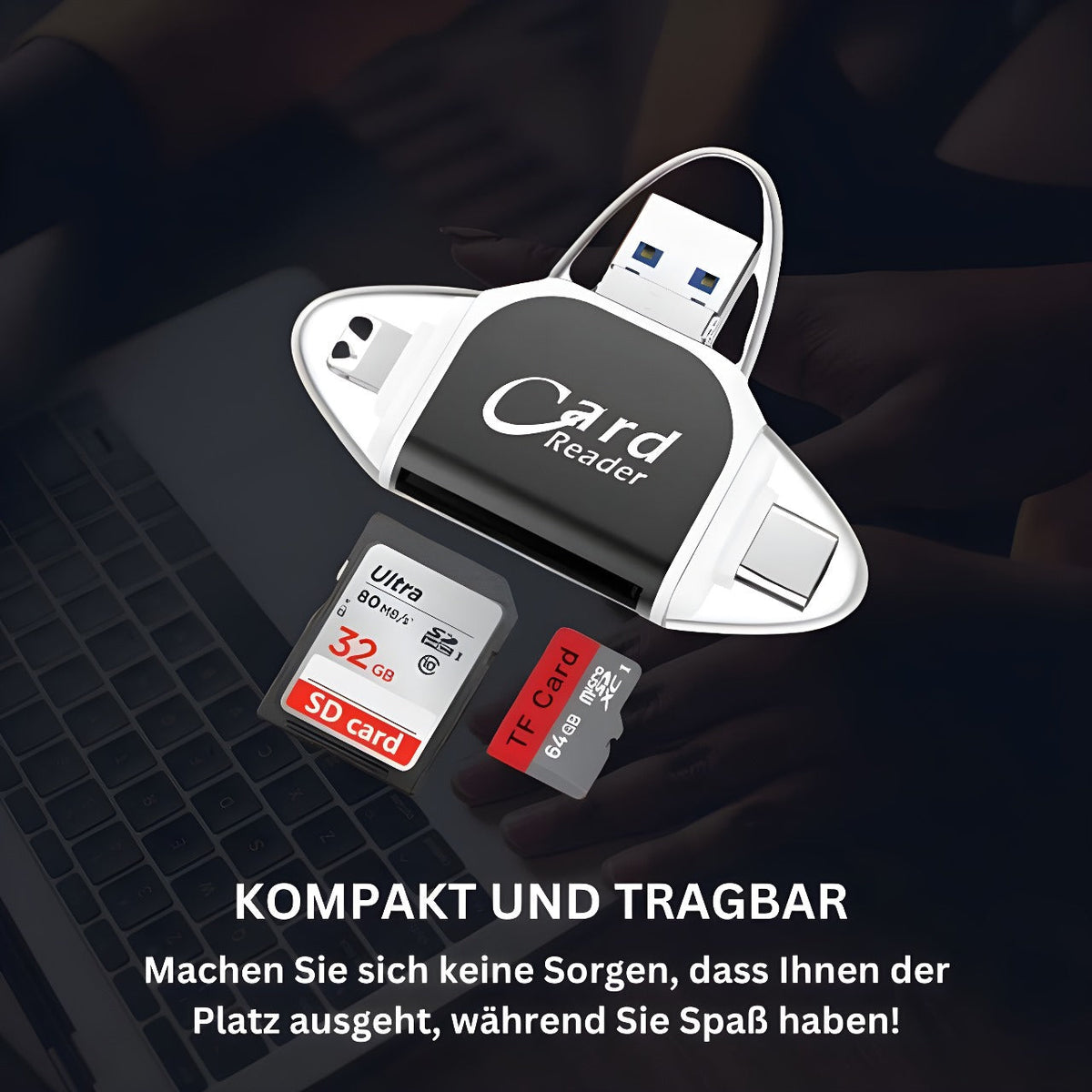 FlexiLink 4-in-1 SD Card Reader — Multi-Device Card Adapter