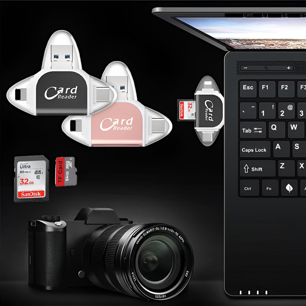 FlexiLink 4-in-1 SD Card Reader — Multi-Device Card Adapter