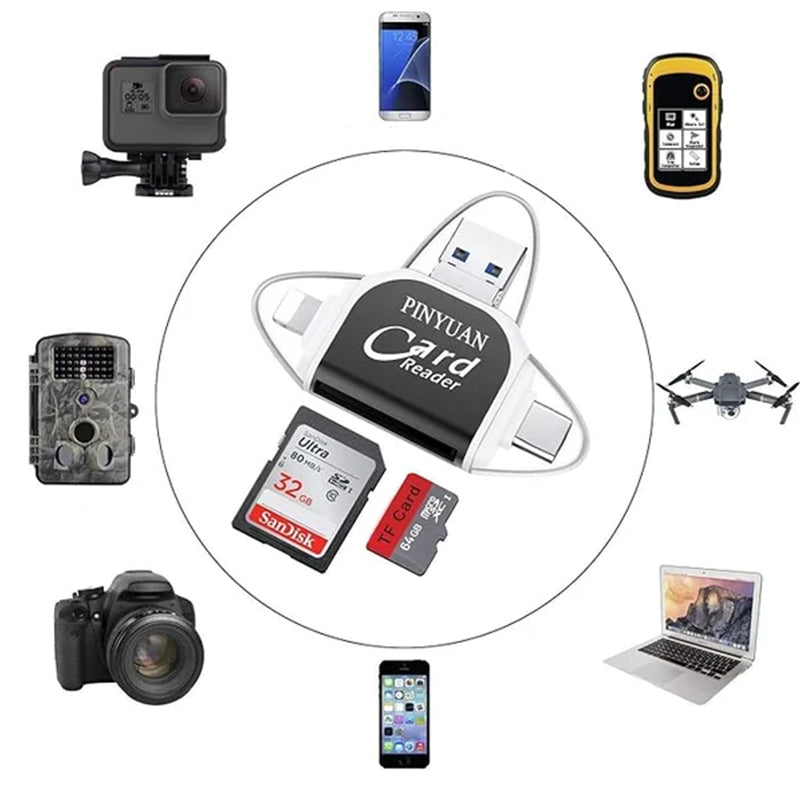 FlexiLink 4-in-1 SD Card Reader — Multi-Device Card Adapter