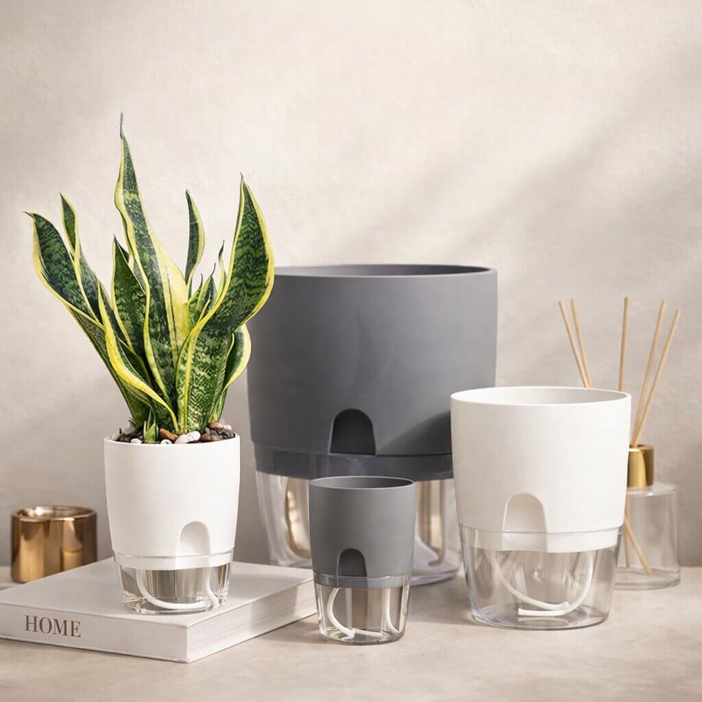 Vaso per fiori con irrigazione automatica Dochtara — Serbatoio d’acqua integrato, controllo uniforme dell’umidità