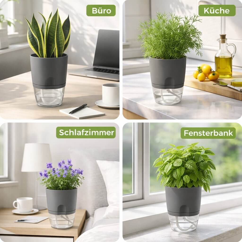Vaso per fiori con irrigazione automatica Dochtara — Serbatoio d’acqua integrato, controllo uniforme dell’umidità