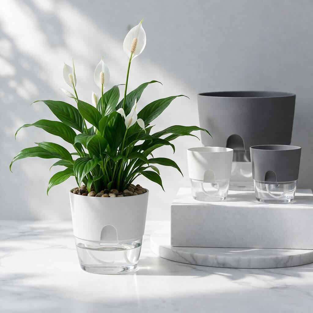 Vaso per fiori con irrigazione automatica Dochtara — Serbatoio d’acqua integrato, controllo uniforme dell’umidità