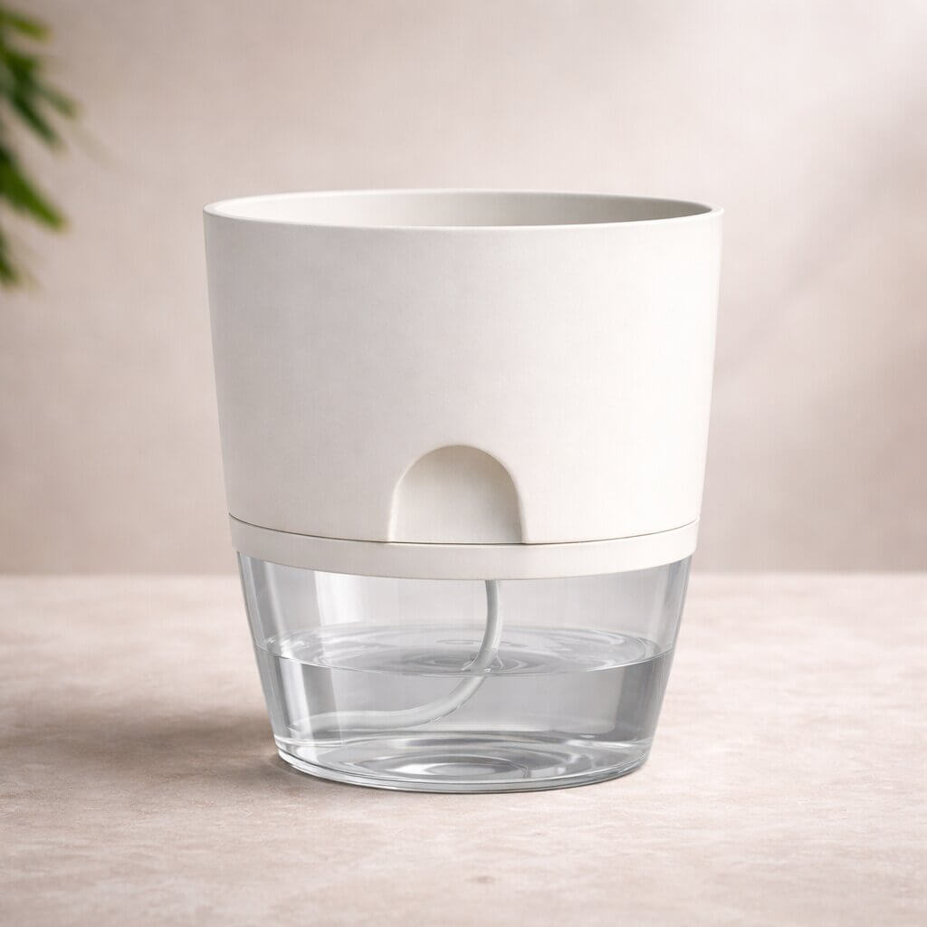 Vaso per fiori con irrigazione automatica Dochtara — Serbatoio d’acqua integrato, controllo uniforme dell’umidità