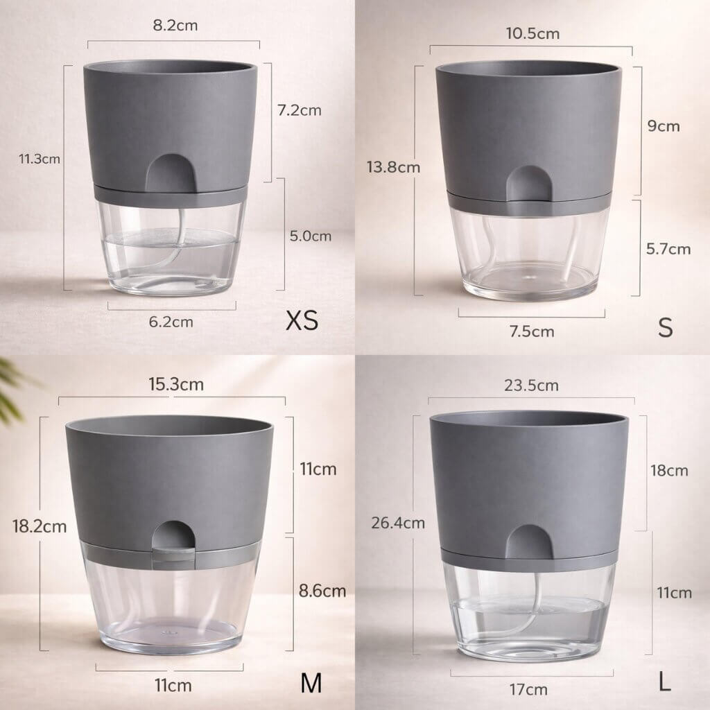 Vaso per fiori con irrigazione automatica Dochtara — Serbatoio d’acqua integrato, controllo uniforme dell’umidità