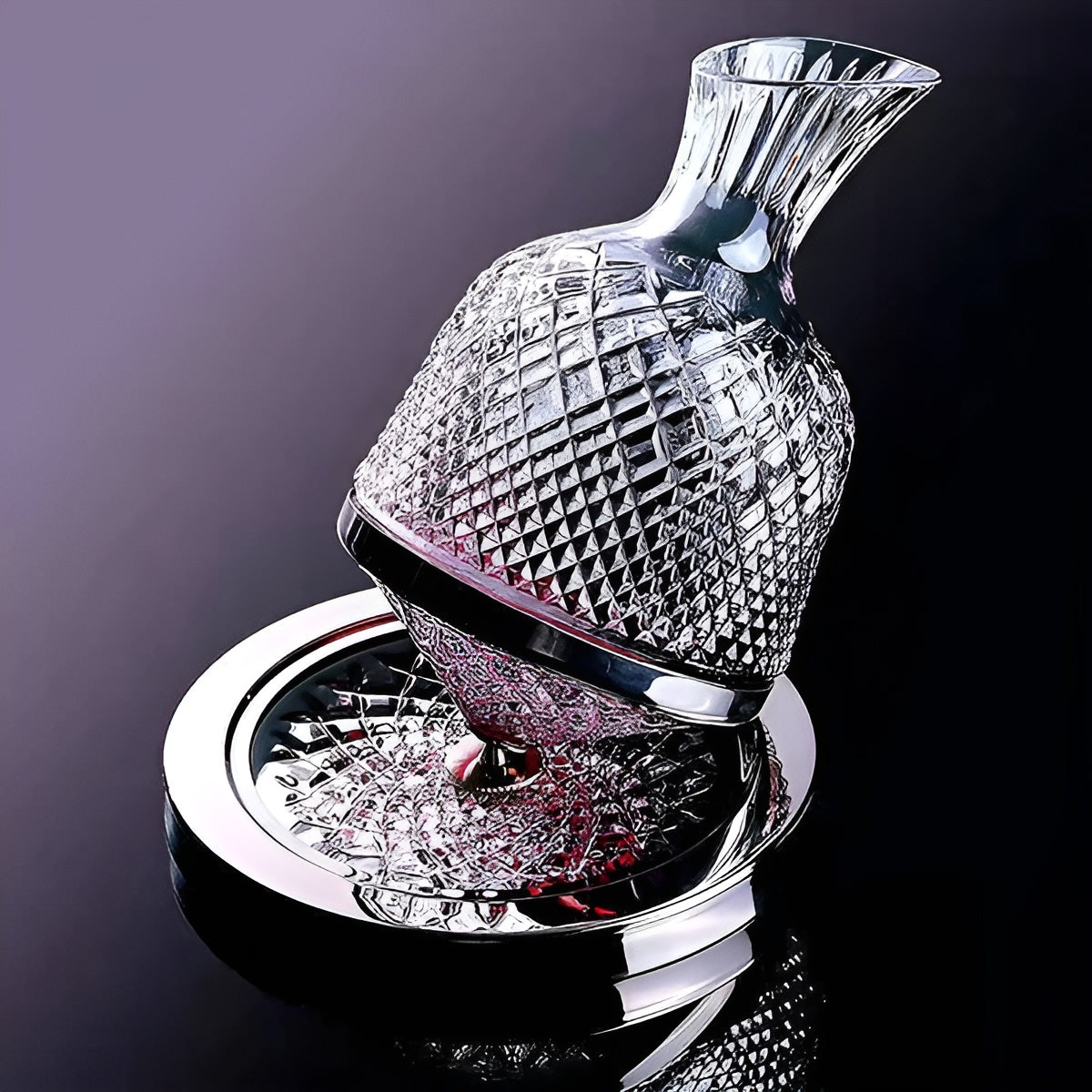 Crystal Wine Decanter 1500ml With 360 Degree Rotating Base Transparent Glass