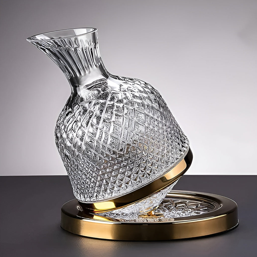 Crystal Wine Decanter 1500ml With 360 Degree Rotating Base Transparent Glass