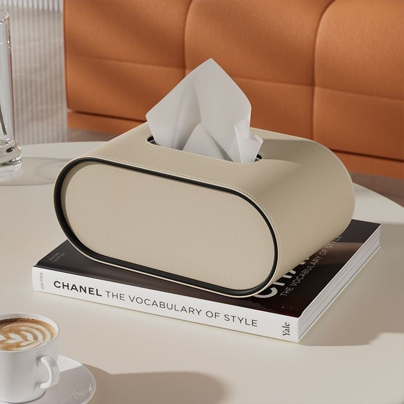 Orange Leather Oval Tissue Box, Desk And Living Room Tissue Holder, Luxury Modern Decor