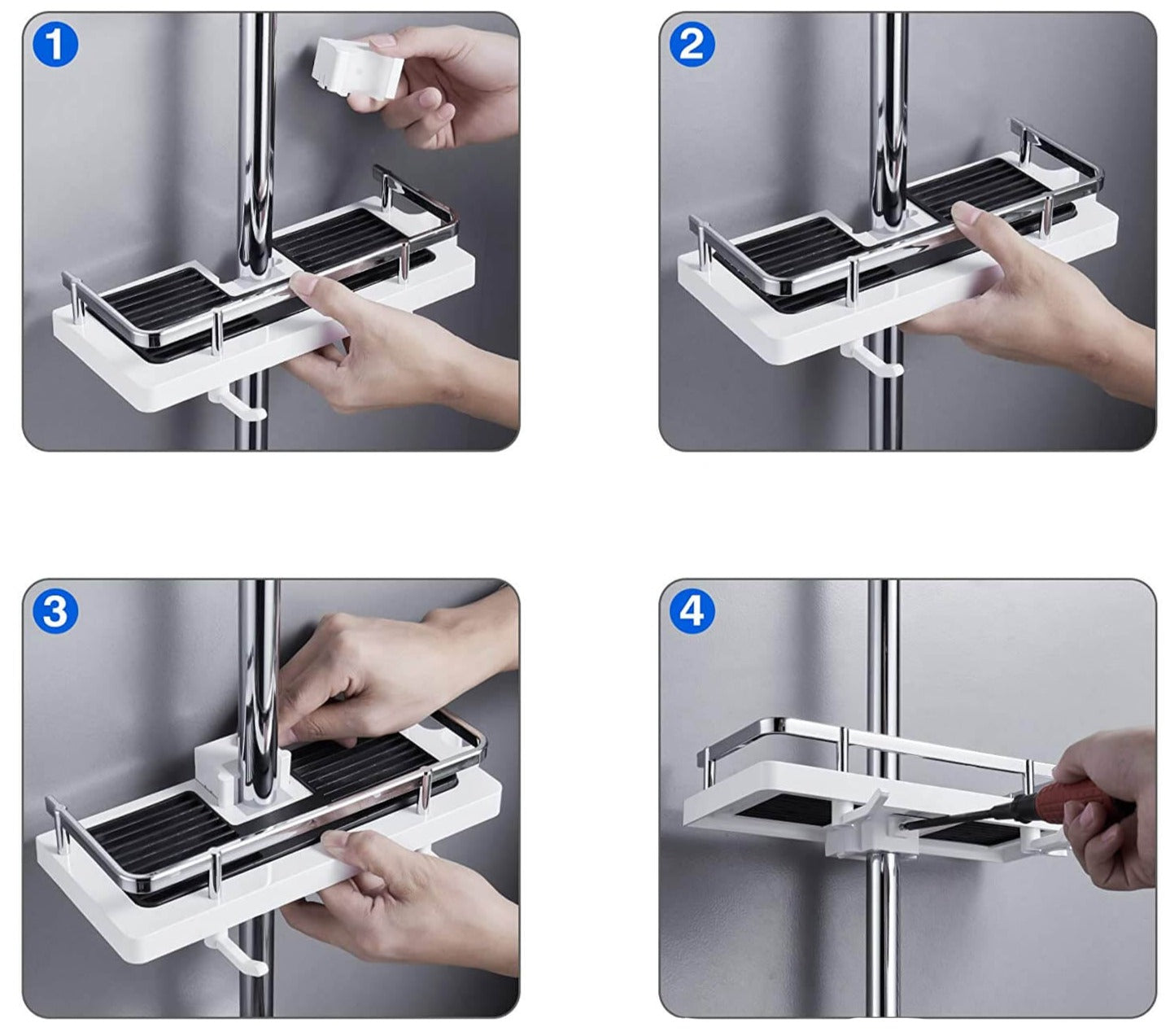 No-Drill Shower Rod Organizer With Hooks For Fast Drainage