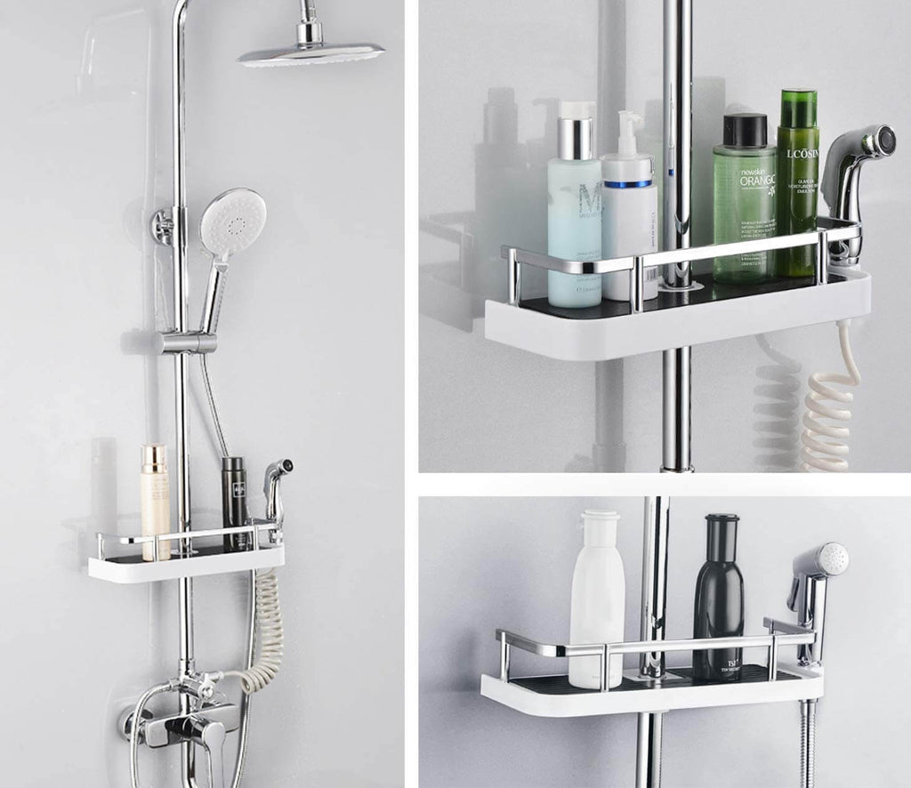 No-Drill Shower Rod Organizer With Hooks For Fast Drainage