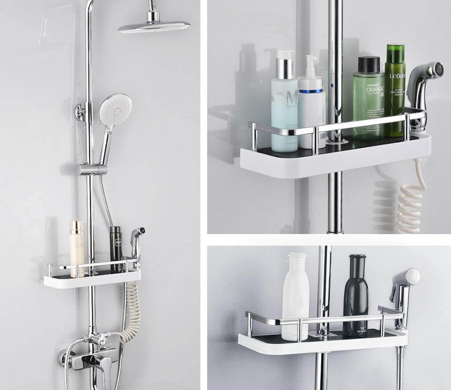 No-Drill Shower Rod Organizer With Hooks For Fast Drainage