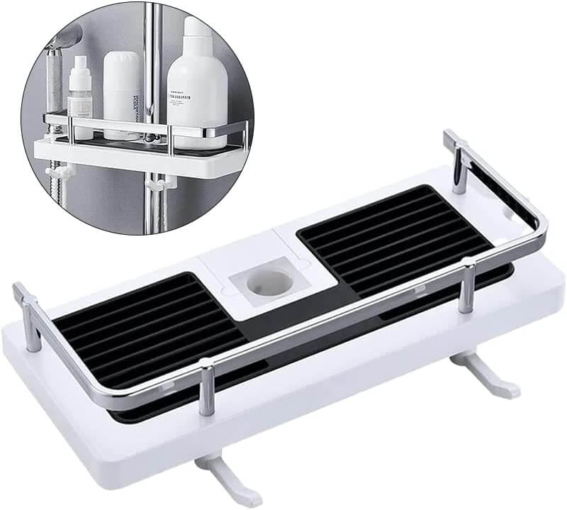 No-Drill Shower Rod Organizer With Hooks For Fast Drainage