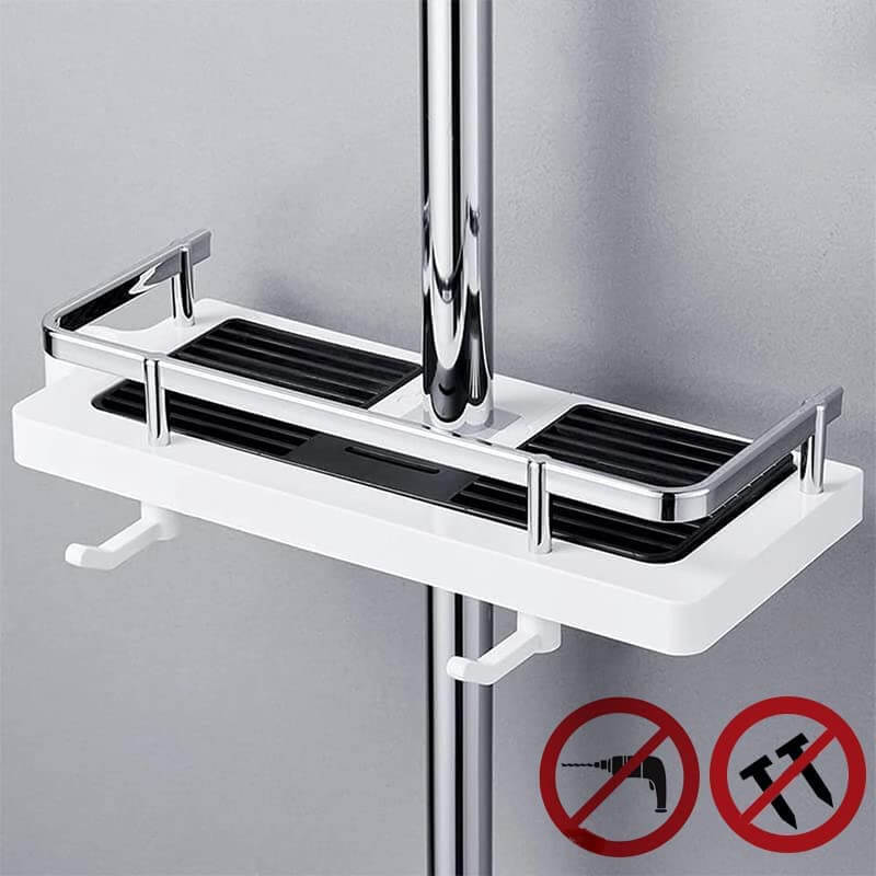 No-Drill Shower Rod Organizer With Hooks For Fast Drainage