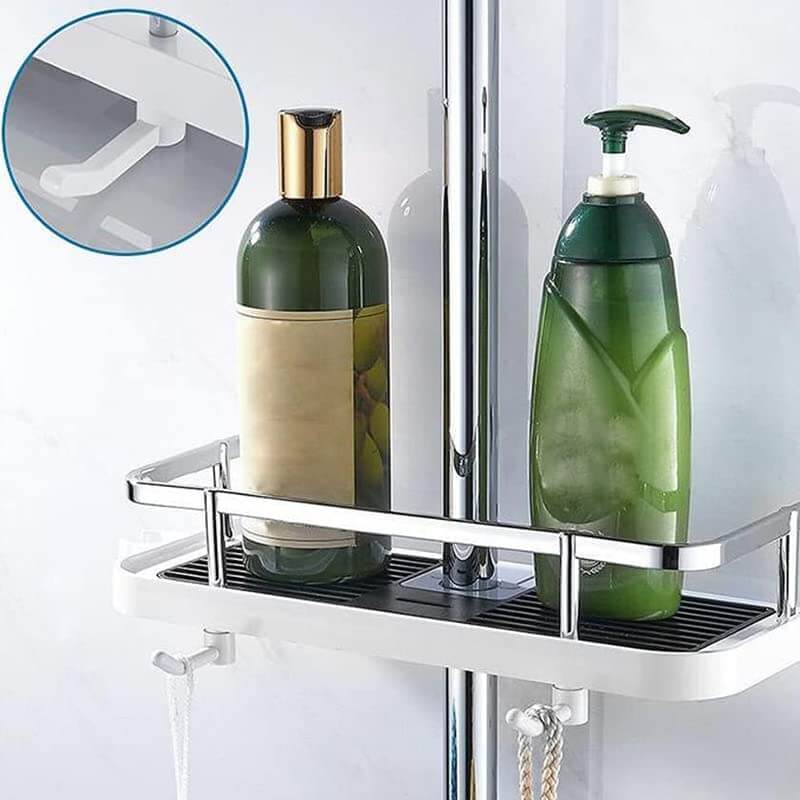 No-Drill Shower Rod Organizer With Hooks For Fast Drainage