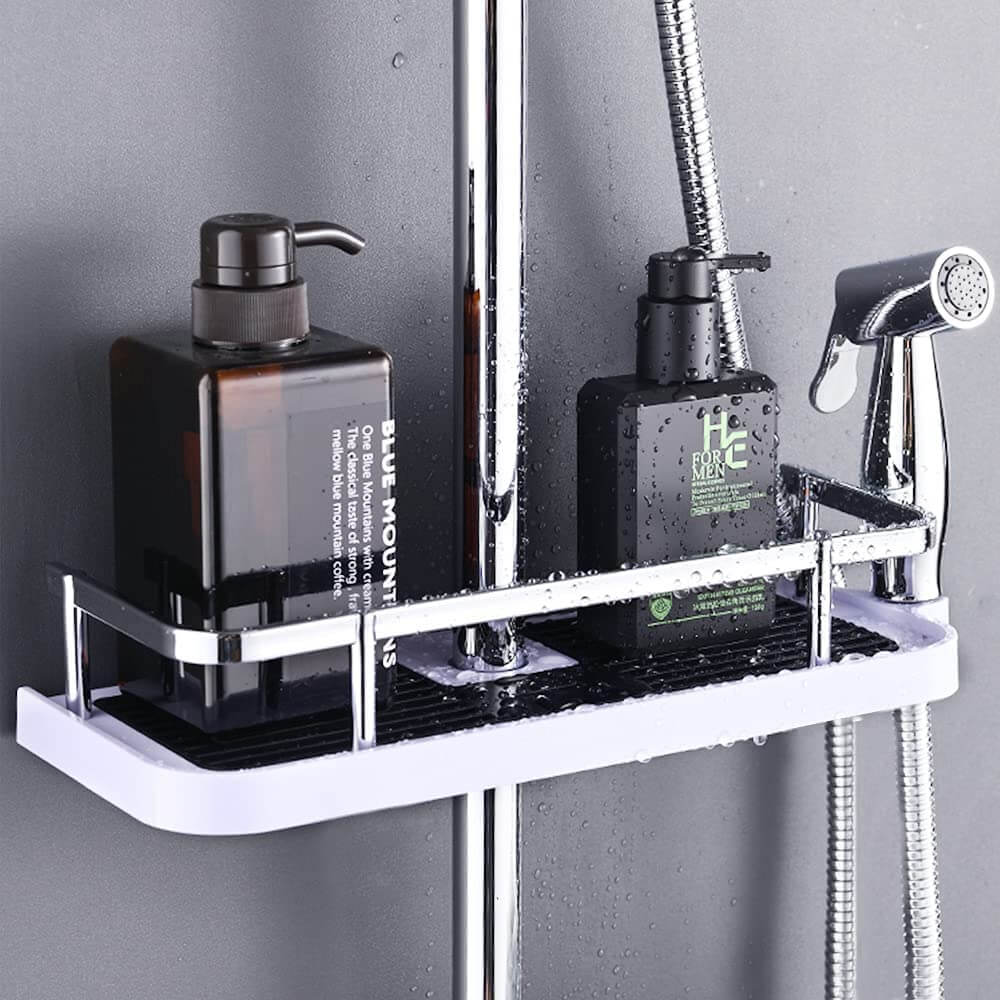 No-Drill Shower Rod Organizer With Hooks For Fast Drainage