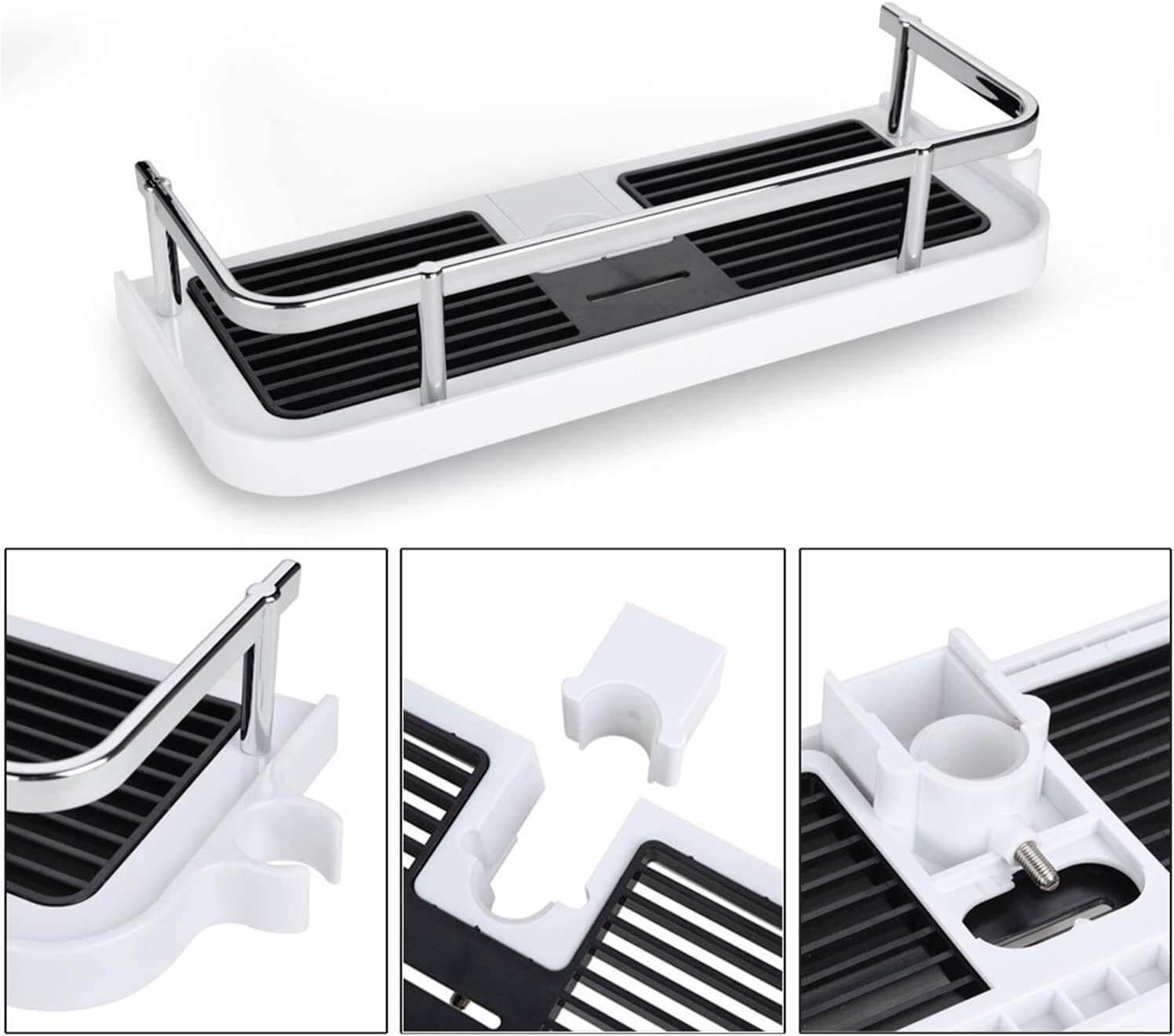 No-Drill Shower Rod Organizer With Hooks For Fast Drainage